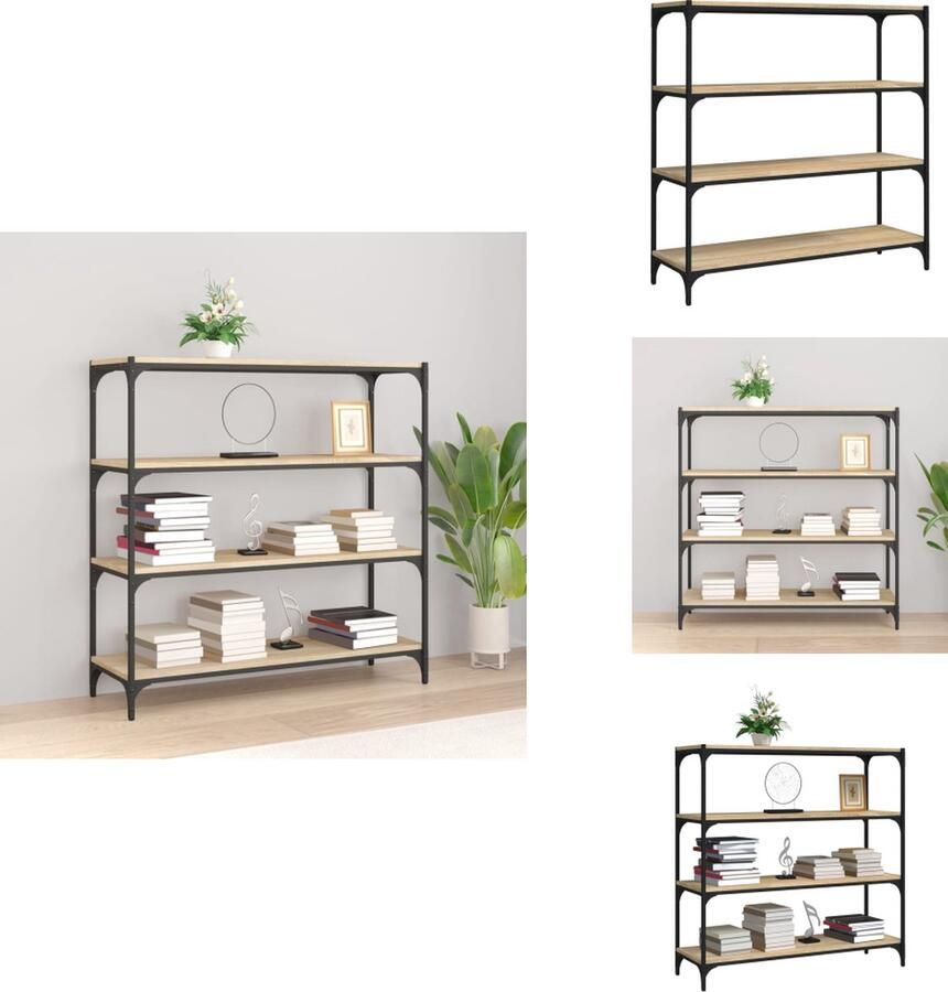 VidaXL Boekenkast Boekenkasten Boekenplank Boekenkast 100x33x100 cm bewerkt hout en staal sonoma eiken - Foto 2