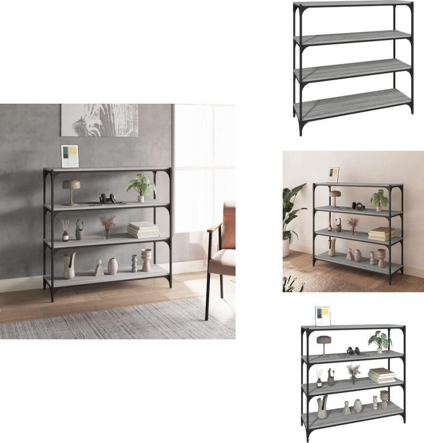 VidaXL Boekenkast Boekenkasten Boekenplank Boekenkast 100x33x100 cm hout en staal grijs sonoma eikenkleur - Foto 2