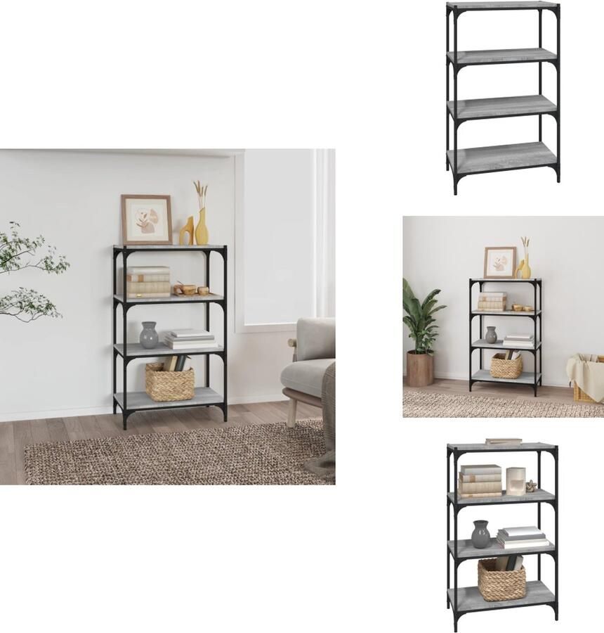 VidaXL Boekenkast Boekenkasten Boekenplank Boekenkast 60x33x100 cm hout en staal grijs sonoma eikenkleur - Foto 2