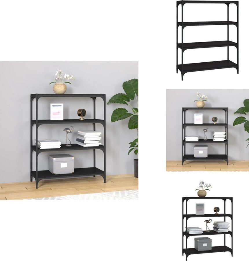 VidaXL Boekenkast Boekenkasten Boekenplank Boekenkast 80x33x100 cm bewerkt hout en staal zwart