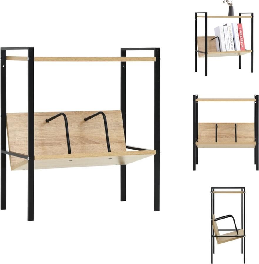 VidaXL Boekenkast Boekenkasten Boekenplank Boekenplanken Boekenkast 2 schappen 52x28x59 cm spaanplaat zwart eikenkleurig