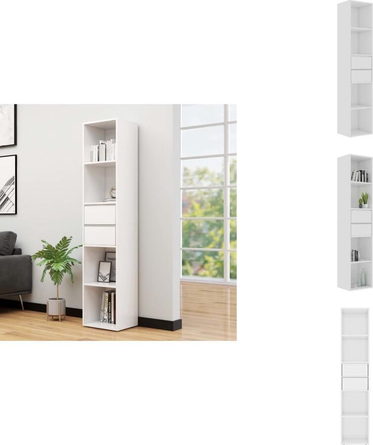 VidaXL Boekenkast Boekenkasten Boekenplank Boekenplanken Boekenkast 36x30x171 cm bewerkt hout hoogglans wit