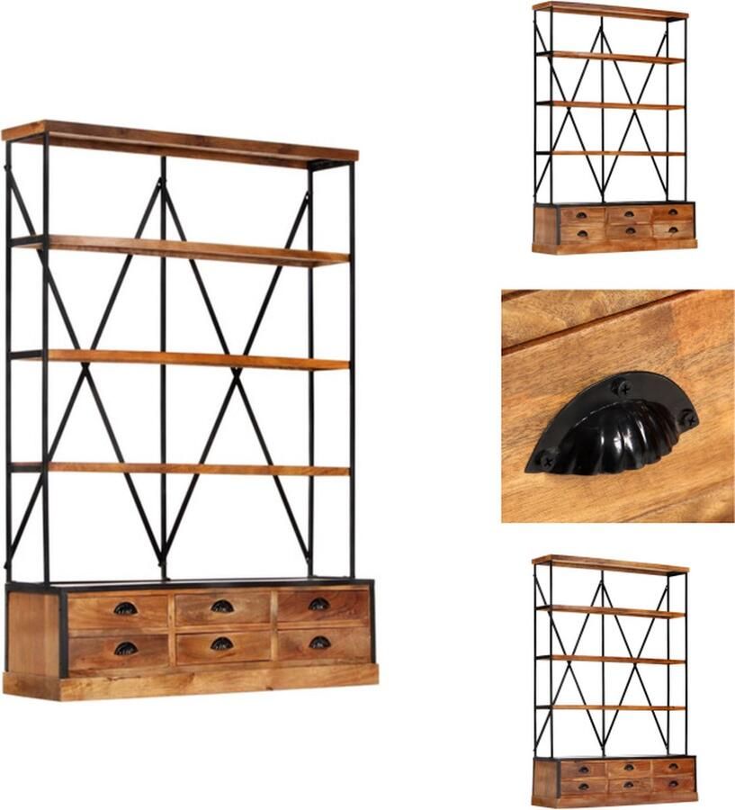 VidaXL Boekenkast Boekenkasten Boekenplank Boekenplanken Boekenkast 4-laags met 6 lades 122x36x181 cm massief mangohout