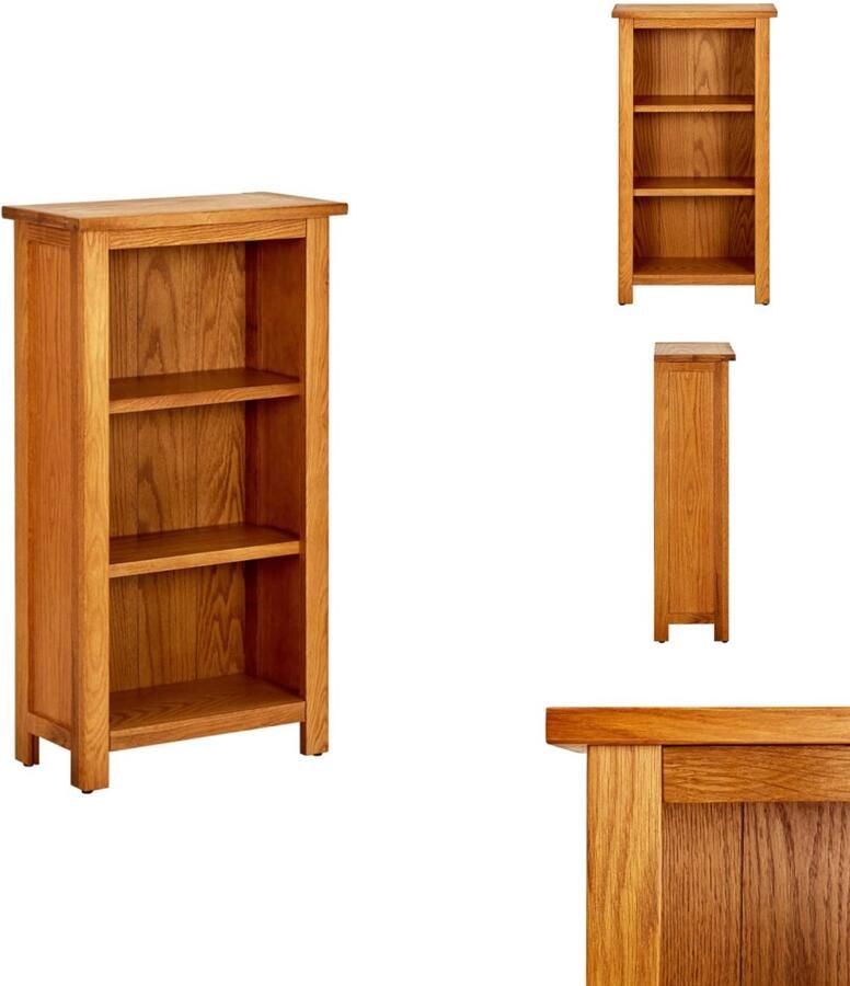 The Living Store Boekenkast Eikenhout 45x22.5x82 cm 3 schappen Boekenkast Bibliotheek Eikenhouten Kast Vintage Kast Landelijke Boekenkast - Foto 3