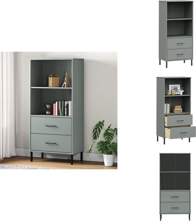 VidaXL Boekenkast Boekenkasten Boekenplank Boekenplanken Boekenkast met 2 lades OSLO 60x35x128 5 cm massief hout grijs - Foto 2