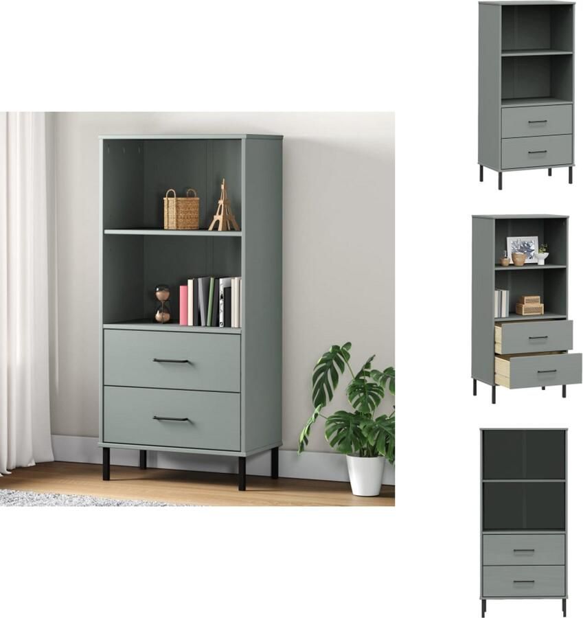 VidaXL Boekenkast Boekenkasten Boekenplank Boekenplanken Boekenkast met 2 lades OSLO 60x35x128 5 cm massief hout grijs