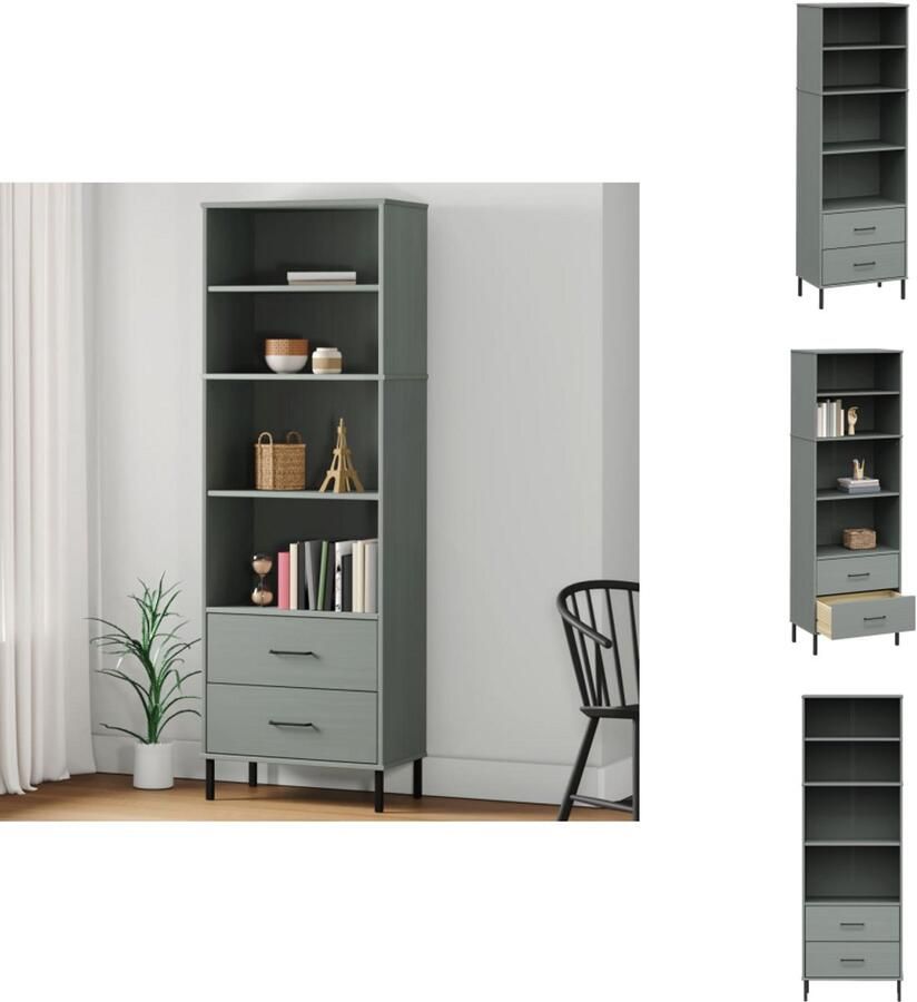 VidaXL Boekenkast Boekenkasten Boekenplank Boekenplanken Boekenkast met 2 lades OSLO 60x35x180 cm massief hout grijs