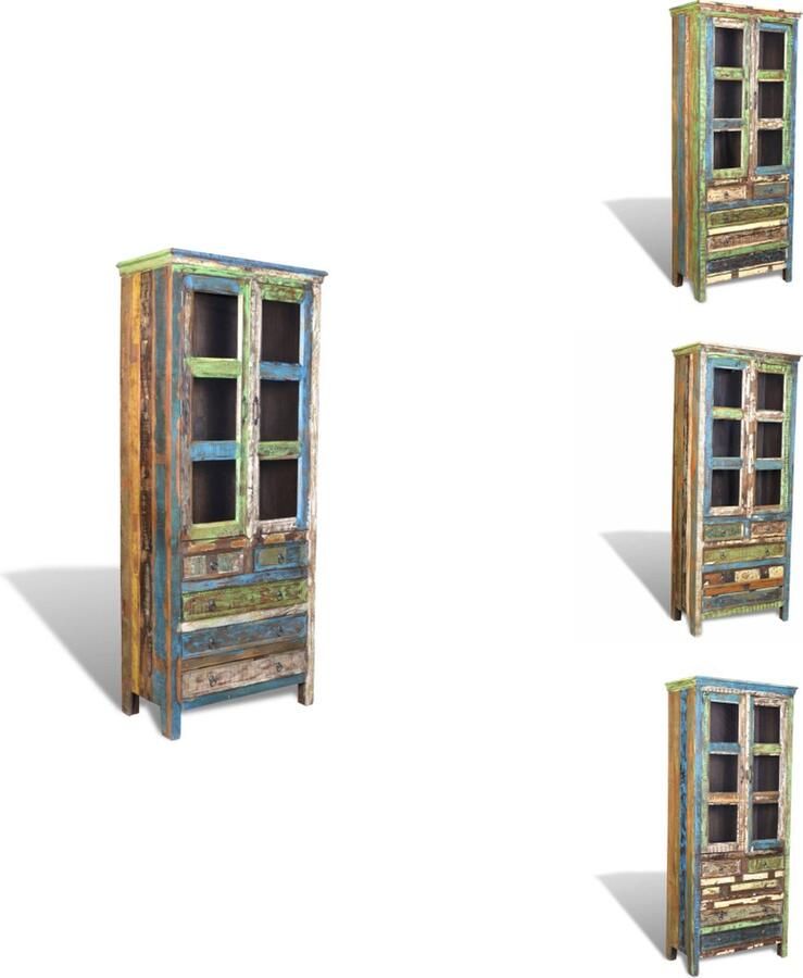 VidaXL Boekenkast Boekenkasten Boekenplank Boekenplanken Boekenkast met 5 lades en 2 deuren gerecycled hout meerkleurig - Foto 2