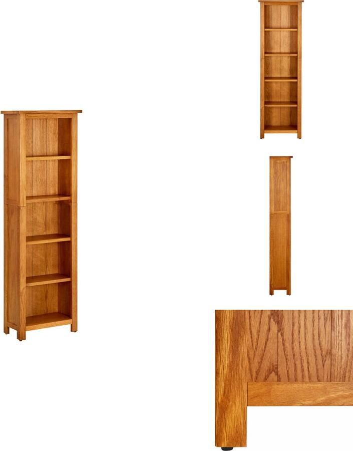 VidaXL Boekenkast Boekenkasten Boekenplank Boekenplanken Boekenkast met 5 schappen 45x22x140 cm massief eikenhout