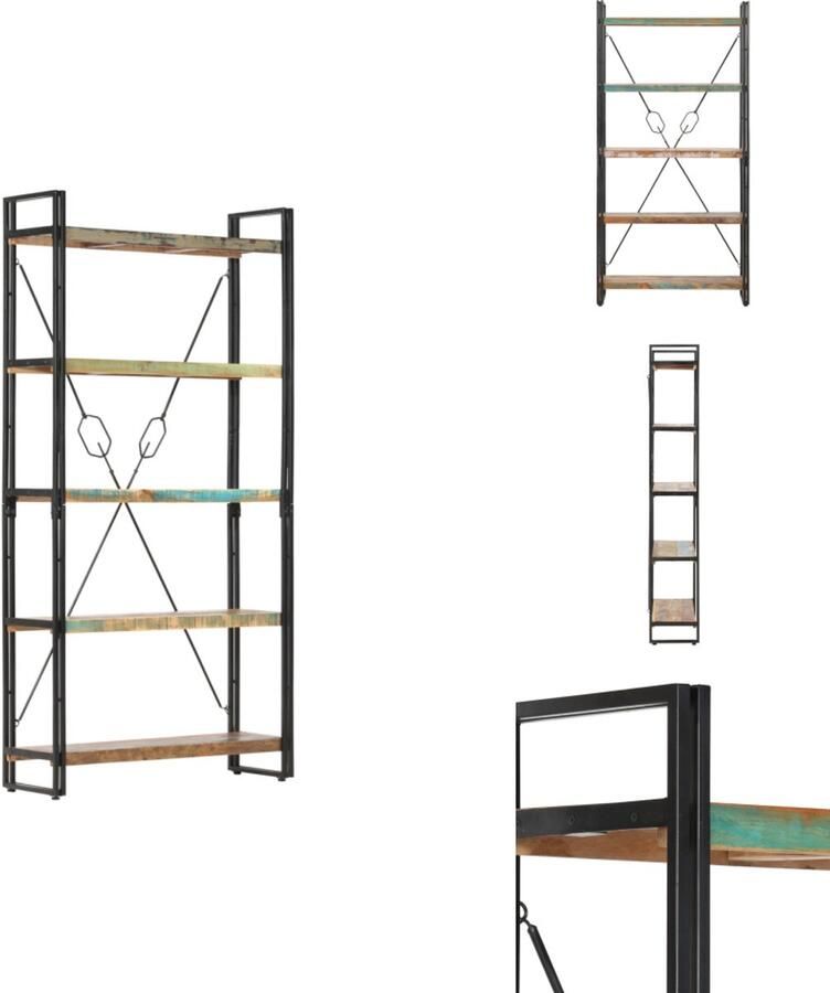 VidaXL -Boekenkast-met-5-schappen-90x30x180-cm-massief-gerecycled-hout