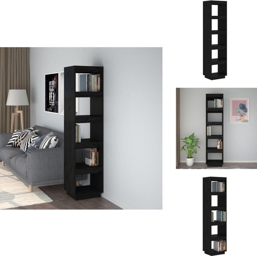 VidaXL Boekenkast Boekenkasten Boekenrek Boekenschap Boekenkast kamerscherm 40x35x167 cm massief grenenhout zwart