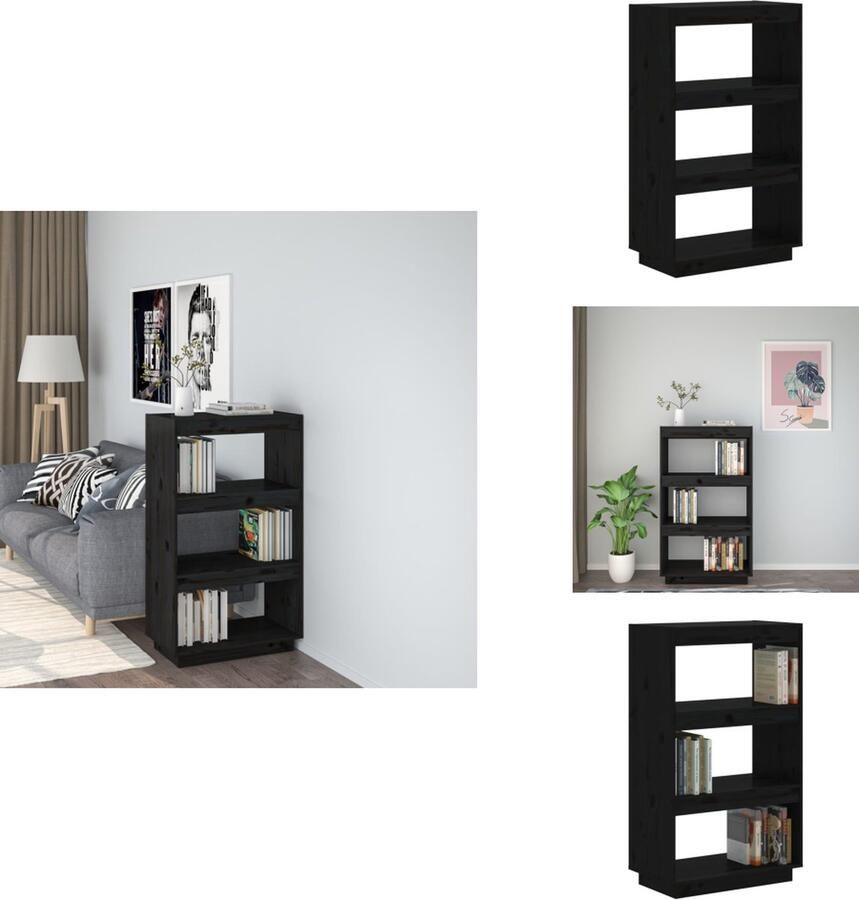 VidaXL Boekenkast Boekenkasten Boekenrek Boekenschap Boekenkast kamerscherm 60x35x103 cm massief grenenhout zwart