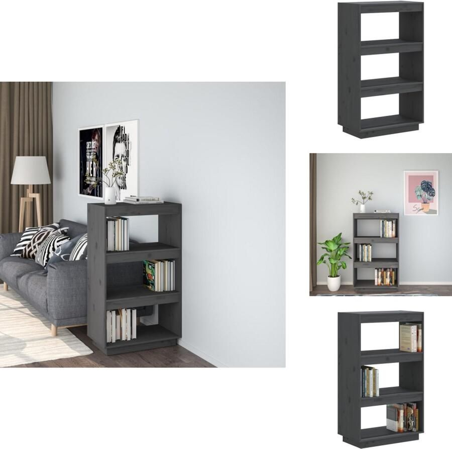 VidaXL Boekenkast Boekenkasten Boekenrek Boekenschap Boekenkast kamerscherm 60x35x103 cm massief grenenhout grijs