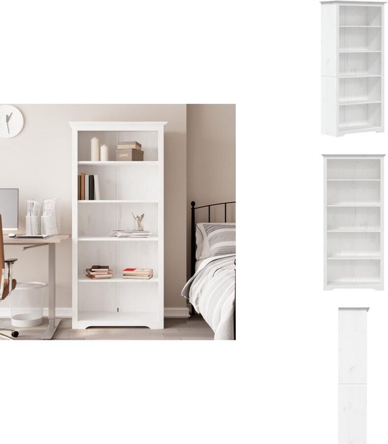 VidaXL Boekenkast Boekenkasten Boekenrek Opbergrek Boekenkast 5-laags BODO 80x38x180 cm massief grenenhout wit - Foto 2