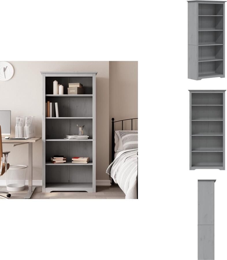VidaXL Boekenkast Boekenkasten Boekenrek Opbergrek Boekenkast 5-laags BODO 82x40x173 cm massief grenenhout grijs - Foto 2