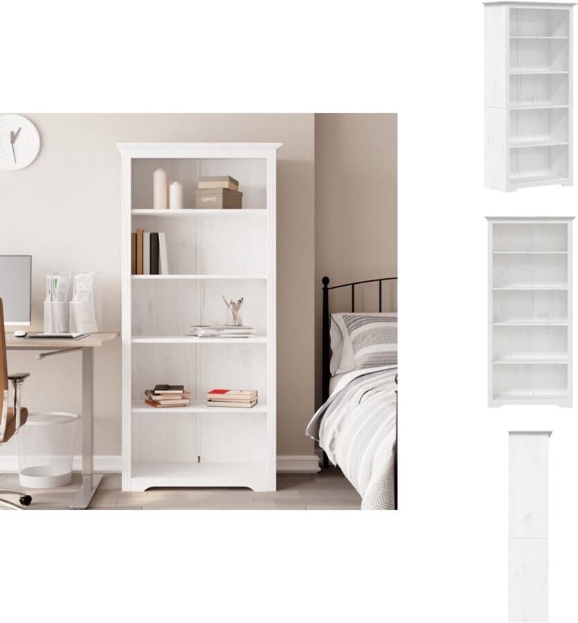 VidaXL Boekenkast Boekenkasten Boekenrek Opbergrek Boekenkast 5-laags BODO 80x38x180 cm massief grenenhout wit