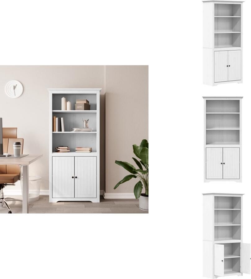 VidaXL Boekenkast Boekenkasten Boekenrek Opbergrek Boekenkast BODO 82x40x173 cm massief grenenhout wit - Foto 2