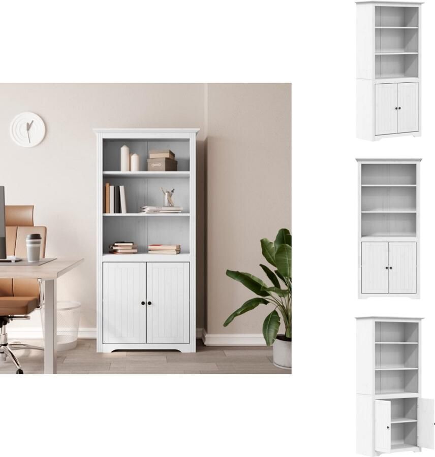 VidaXL Boekenkast Boekenkasten Boekenrek Opbergrek Boekenkast BODO 82x40x173 cm massief grenenhout wit