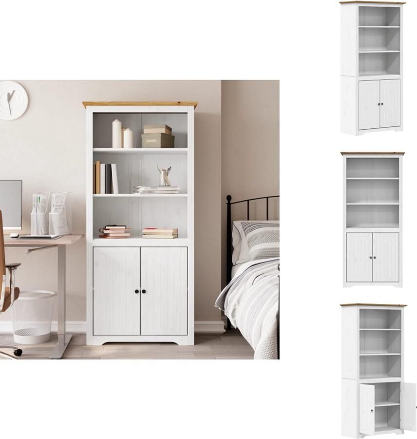 VidaXL Boekenkast Boekenkasten Boekenrek Opbergrek Boekenkast BODO 82x40x173 cm massief grenenhout wit en bruin