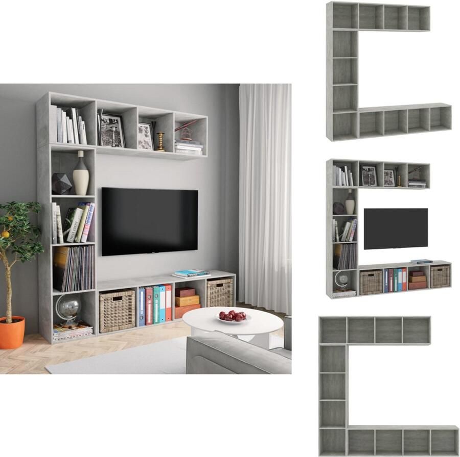 VidaXL Boekenkast Boekenkasten Boekenschap Boekenschappen 3-delige Boekenkast- tv-meubelset 180x30x180 cm betongrijs