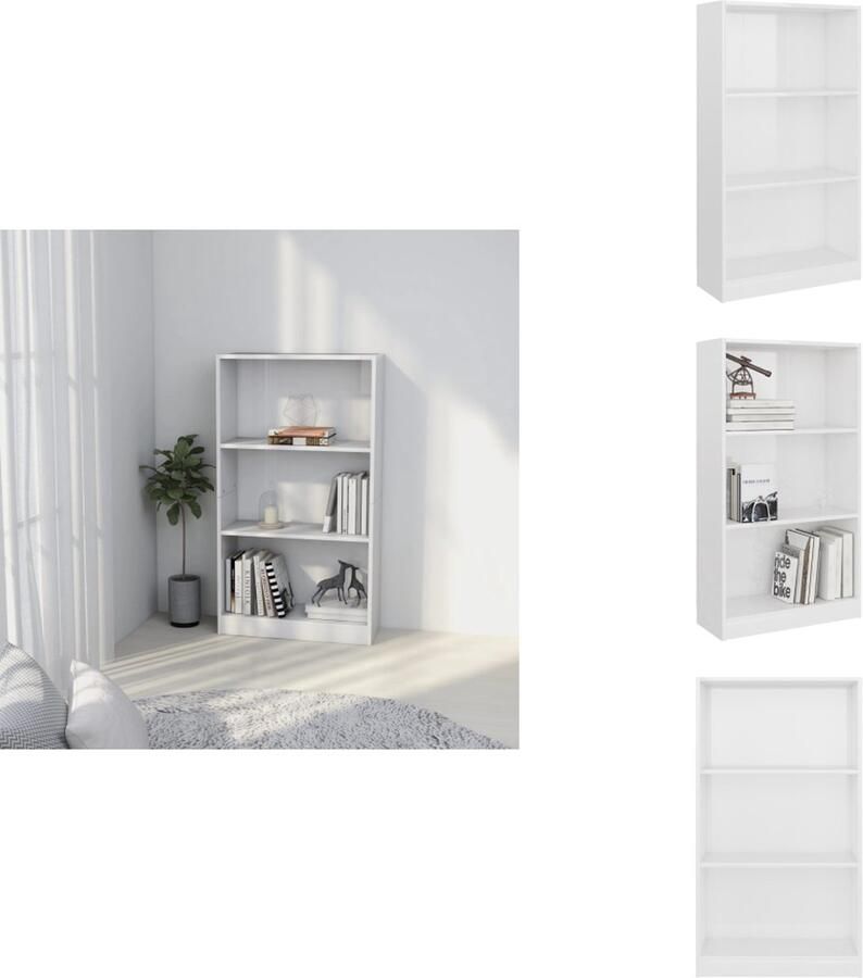 VidaXL Boekenkast Boekenkasten Boekenschap Boekenschappen Boekenkast 3 schappen 60x24x109 cm bewerkt hout hoogglans wit