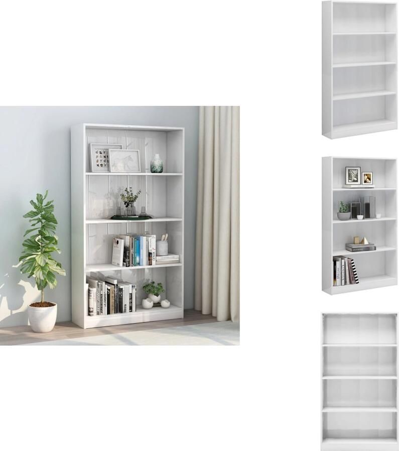 VidaXL Boekenkast Boekenkasten Boekenschap Boekenschappen Boekenkast 4 schappen 80x24x142 cm bewerkt hout hoogglans wit
