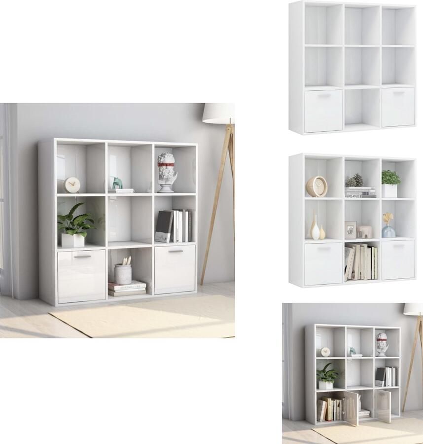 VidaXL Boekenkast Boekenkasten Boekenschap Boekenschappen Boekenkast 98x30x98 cm bewerkt hout hoogglans wit