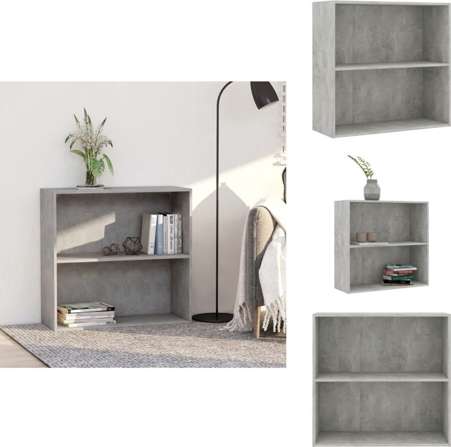 VidaXL Boekenkast Boekenkasten Boekenschap Boekenschappen Boekenkast met 2 schappen 80x30x76 5 cm bewerkt hout betongrijs