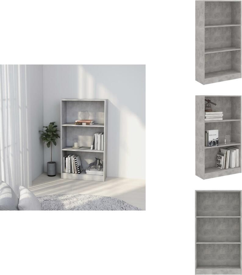 VidaXL Boekenkast Boekenkasten Boekenschap Boekenschappen Boekenkast met 3 schappen 60x24x109 cm bewerkt hout betongrijs - Foto 2