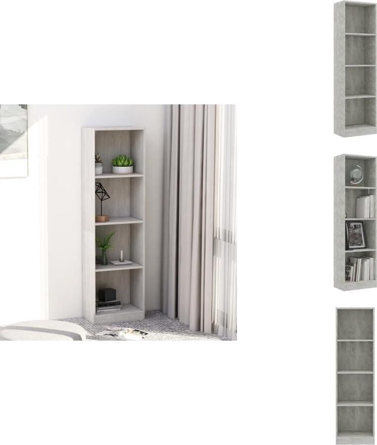 VidaXL Boekenkast Boekenkasten Boekenschap Boekenschappen Boekenkast met 4 schappen 40x24x142 cm bewerkt hout betongrijs