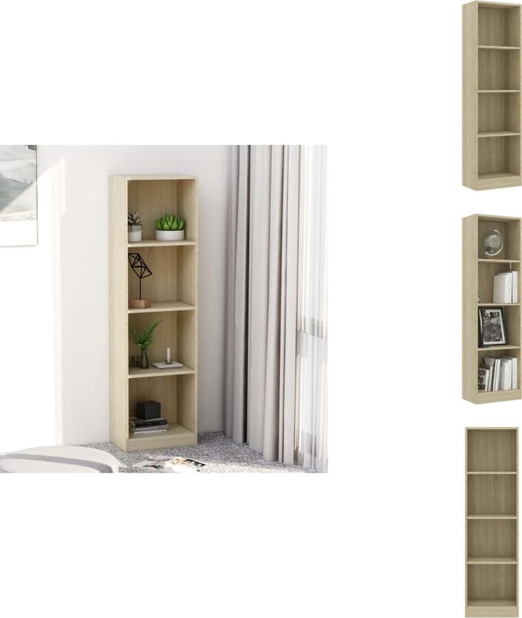 VidaXL Boekenkast Boekenkasten Boekenschap Boekenschappen Boekenkast met 4 schappen 40x24x142 cm bewerkt hout sonoma eik