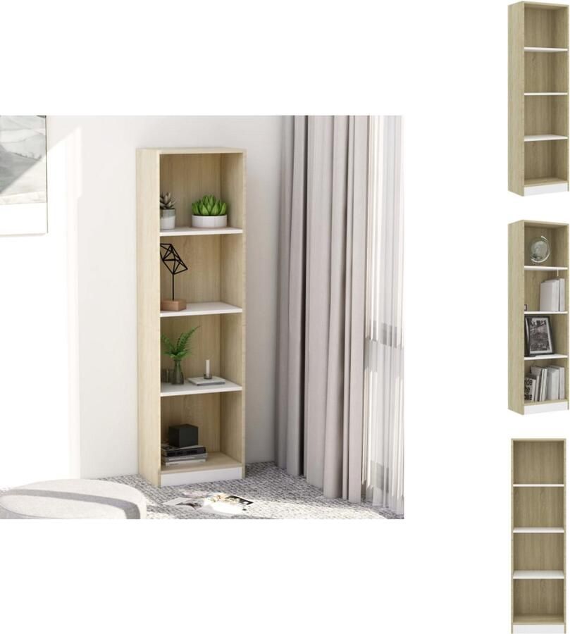 VidaXL Boekenkast Boekenkasten Boekenschap Boekenschappen Boekenkast met 4 schappen 40x24x142cm bewerkt hout wit en eiken