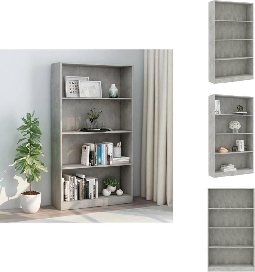 VidaXL Boekenkast Boekenkasten Boekenschap Boekenschappen Boekenkast met 4 schappen 80x24x142 cm bewerkt hout betongrijs