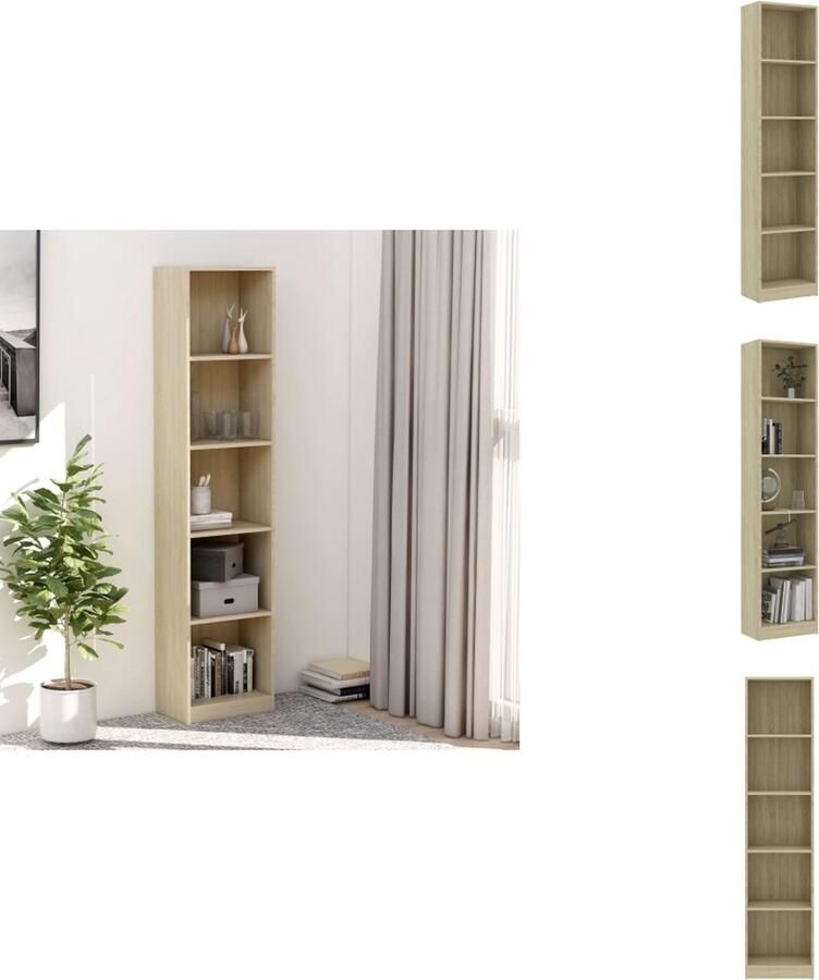VidaXL Boekenkast Boekenkasten Boekenschap Boekenschappen Boekenkast met 5 schappen 40x24x175 cm bewerkt hout sonoma eik - Foto 2