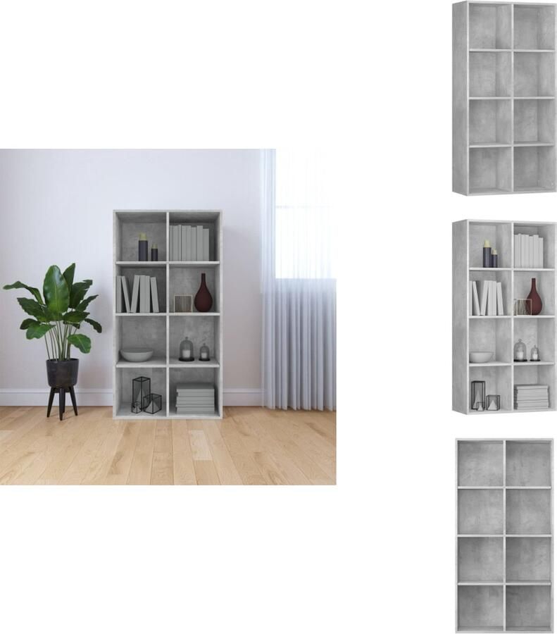 VidaXL Boekenkast Boekenkasten Boekenschap Boekenschappen Boekenkast dressoir 66x30x130 cm bewerkt hout betongrijs