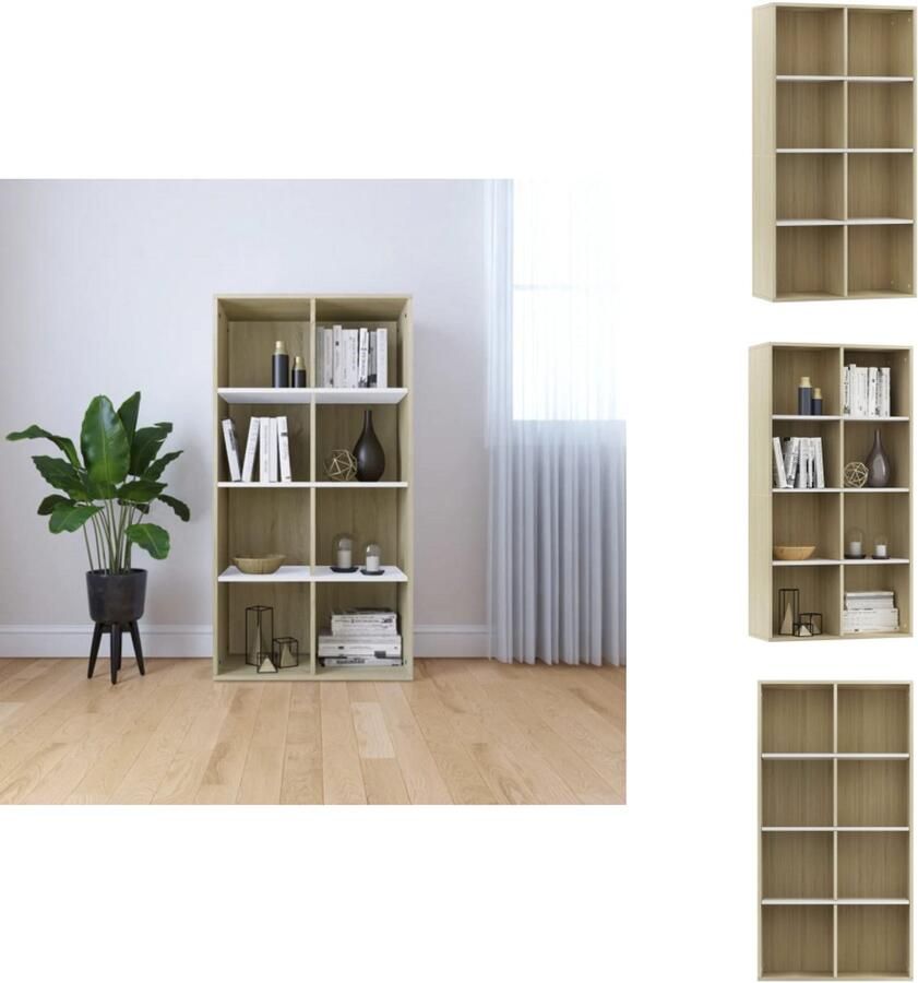 VidaXL Boekenkast Boekenkasten Boekenschap Boekenschappen Boekenkast dressoir 66x30x130 cm hout wit en sonoma eikenkleur