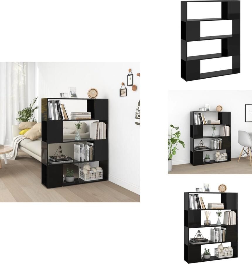 VidaXL Boekenkast Boekenkasten Boekenschap Boekenschappen Boekenkast kamerscherm 100x24x124 cm hoogglans zwart