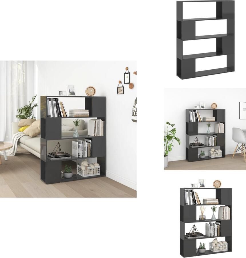 VidaXL Boekenkast Boekenkasten Boekenschap Boekenschappen Boekenkast kamerscherm 100x24x124 cm hoogglans grijs