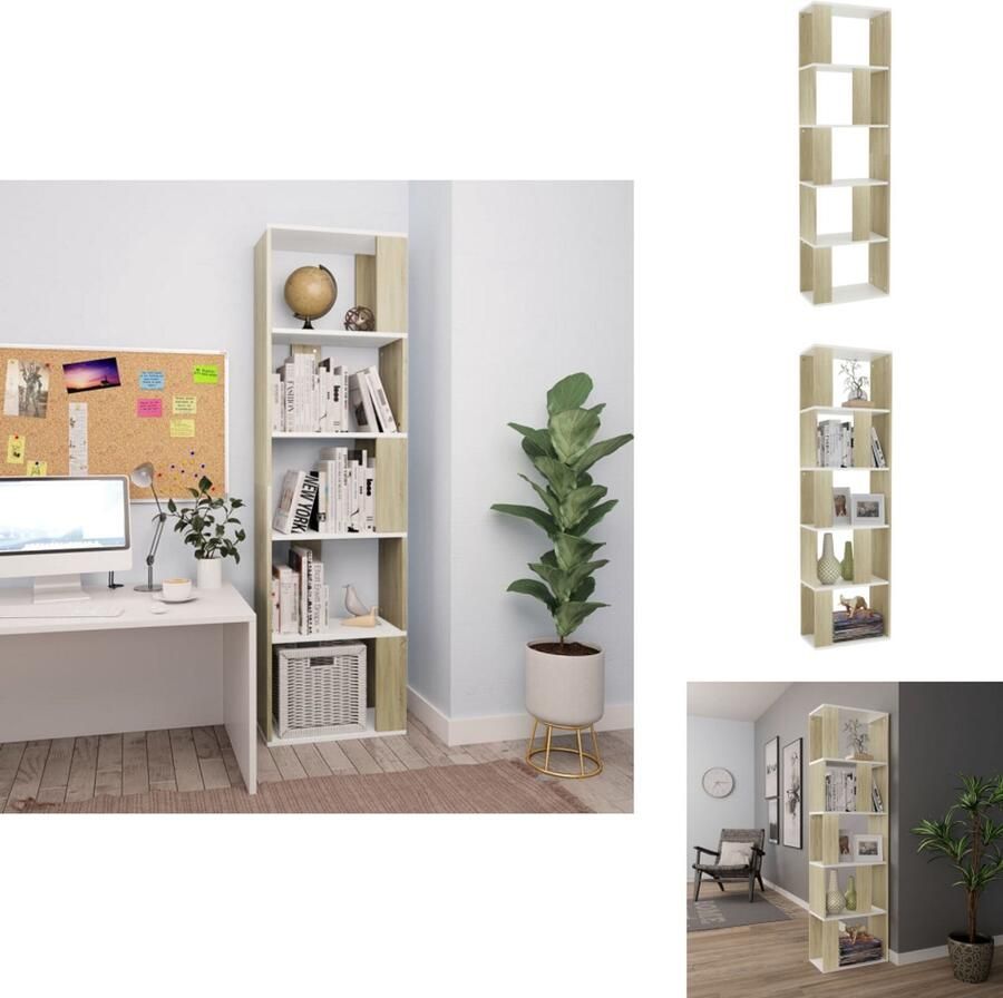 VidaXL Boekenkast Boekenkasten Boekenschap Boekenschappen Boekenkast kamerscherm 45x24x159 cm wit en sonoma eikenkleurig
