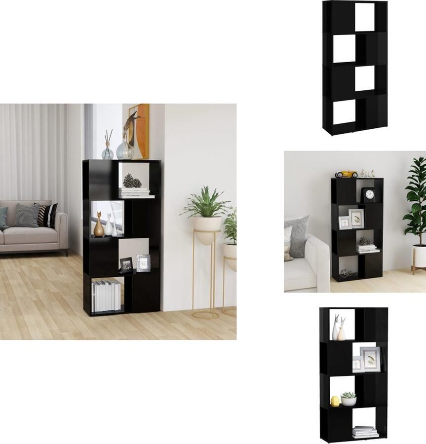 VidaXL Boekenkast Boekenkasten Boekenschap Boekenschappen Boekenkast kamerscherm 60x24x124 5 cm hoogglans zwart - Foto 2