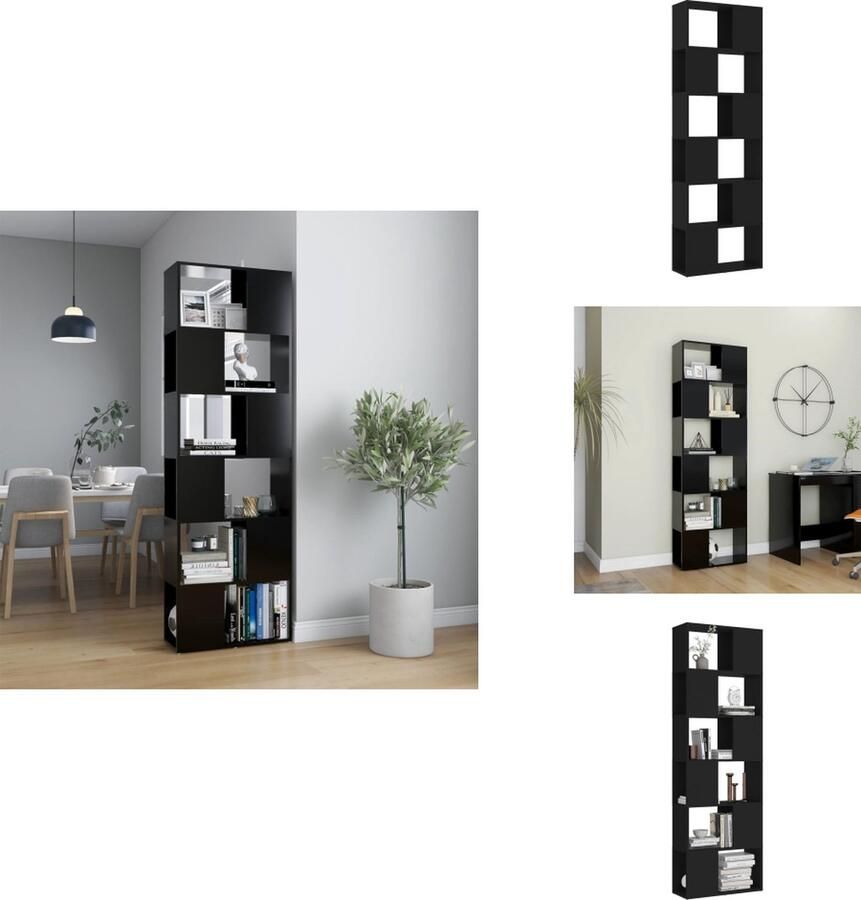 VidaXL Boekenkast Boekenkasten Boekenschap Boekenschappen Boekenkast kamerscherm 60x24x186 cm bewerkt hout zwart - Foto 2