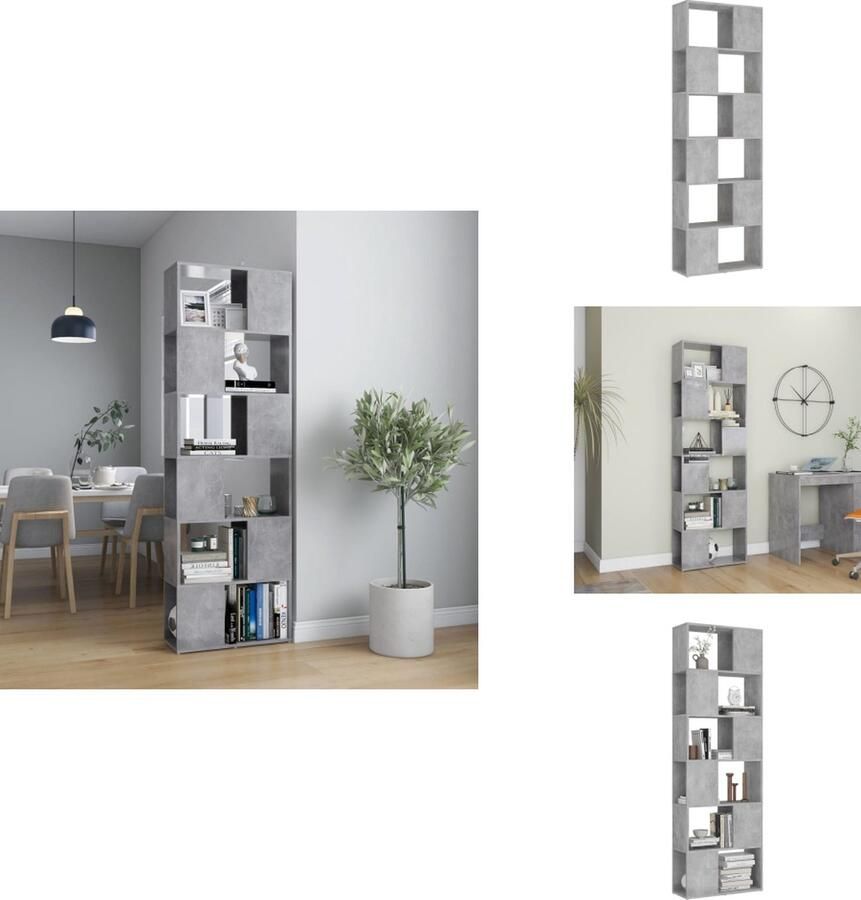 VidaXL Boekenkast Boekenkasten Boekenschap Boekenschappen Boekenkast kamerscherm 60x24x186 cm bewerkt hout betongrijs