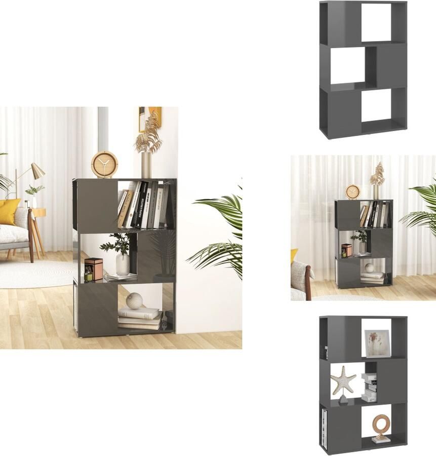 VidaXL Boekenkast Boekenkasten Boekenschap Boekenschappen Boekenkast kamerscherm 60x24x94 cm bewerkt hout hoogglans grijs