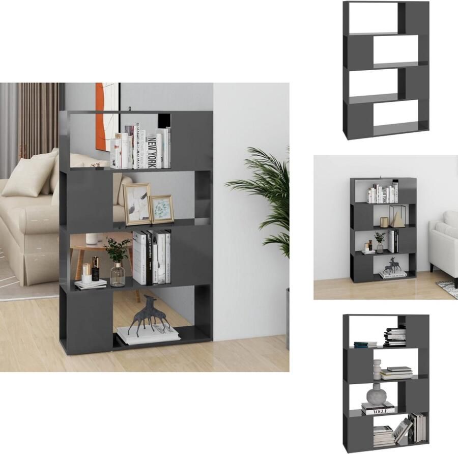 VidaXL Boekenkast Boekenkasten Boekenschap Boekenschappen Boekenkast kamerscherm 80x24x124-5 cm hoogglans grijs