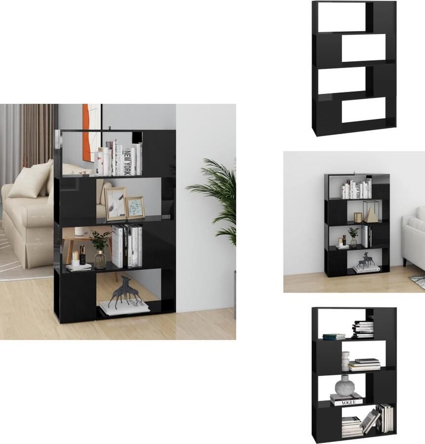 VidaXL Boekenkast Boekenkasten Boekenschap Boekenschappen Boekenkast kamerscherm 80x24x124-5 cm hoogglans zwart