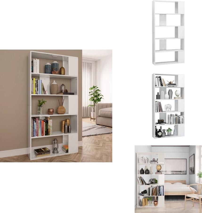 VidaXL Boekenkast Boekenkasten Boekenschap Boekenschappen Boekenkast kamerscherm 80x24x159 cm hoogglans wit