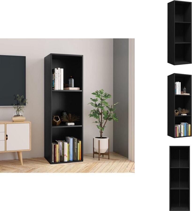 The Living Store Boekenkast tv-meubel 36x30x114 cm bewerkt hout zwart Boekenkast Houten Boekenkast Zwarte Boekenkast Tv-stand Media Kast