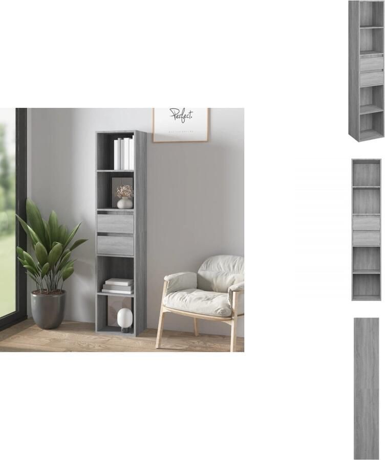 VidaXL Boekenkast Boekenkasten Boekenschap Boekenstandaard Boekenkast 36x30x171 cm bewerkt hout grijs sonoma eikenkleurig