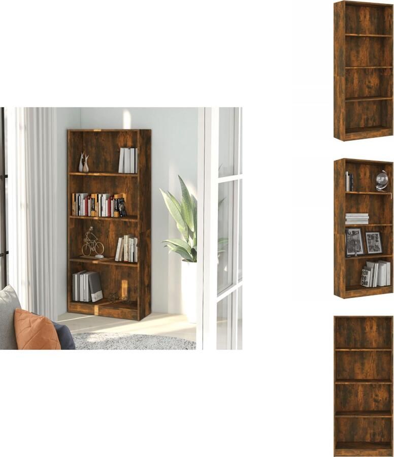 VidaXL Boekenkast Boekenkasten Boekenschap Boekenstandaard Boekenkast 4-laags 60x24x142 cm bewerkt hout gerookt eikenkleur