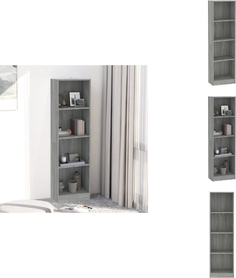 VidaXL Boekenkast Boekenkasten Boekenschap Boekenstandaard Boekenkast 4 schappen 40x24x143 cm bewerkt hout grijs sonoma